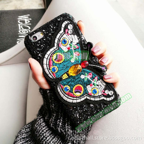 Embroidery Butterfly Pattern Glitter Powder Acrylic Phone Case for iPhone 7 Case